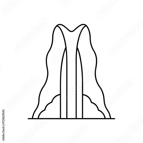Waterfall outline drawing on transparent background
