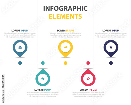 Infographic elements with timeline and location pins for business and data visualization