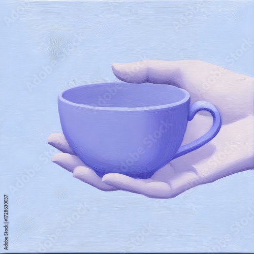 Soft Pastel Hand Holding Lavender Teacup Minimalist Art
