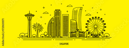 Hand Drawn Singapore Skyline Vector Illustration for Travel Posters, Branding, Souvenirs, and Web Design