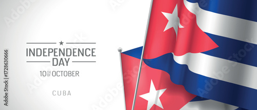 Cuba happy independence day greeting card, banner vector illustration. Cuban national holiday 10th of October design element with 3D flag