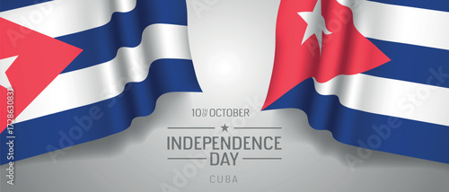 Cuba happy independence day greeting card, banner with template text vector illustration. Cuban memorial holiday 10th of October design element with 3D flag with stripes