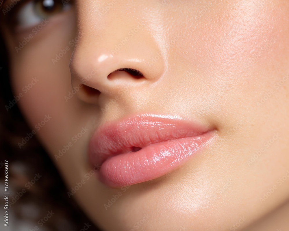 Fototapeta premium Sunset glow photography Close-Up of Glossy Lips and Smooth Skin for Beauty and Skincare Concepts for radiant beauty concepts
