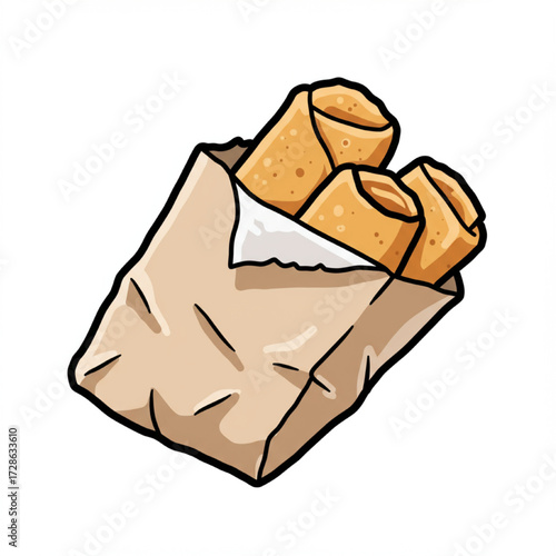 Paper bag filled with delicious and crispy spring rolls, a popular snack