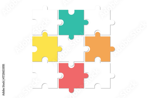 Nine Piece Puzzle Infographic. Set of vector puzzle pieces. Jigsaw puzzle on white background. Vector illustration.