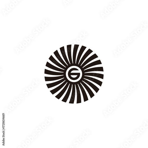 Number 6 in sun, ribbon geometric symbol simple logo vector