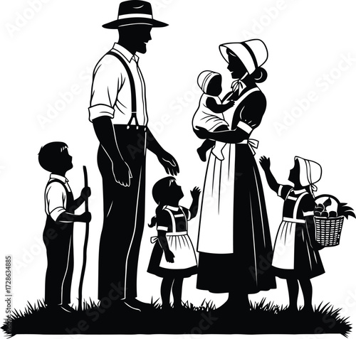Vector art of amish family illustration