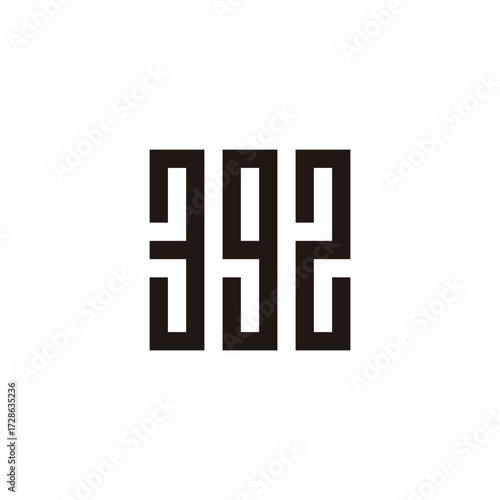 Number 3, 9 and 2 square, rectangles geometric symbol simple logo vector