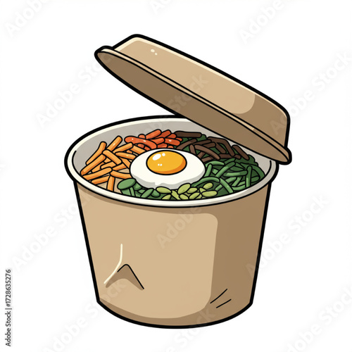 Korean Bibimbap in a Takeout Container with a To-Go Lid