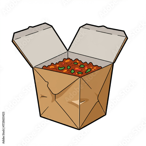 Illustration of a takeout box filled with a delicious and savory meal
