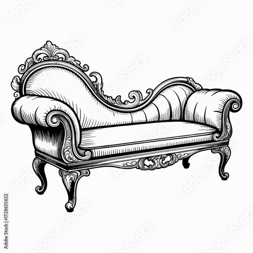 Elegant chaise lounge in black and white sophisticated furniture illustration for interior design projects and historical style imagery a touch of vintage charm