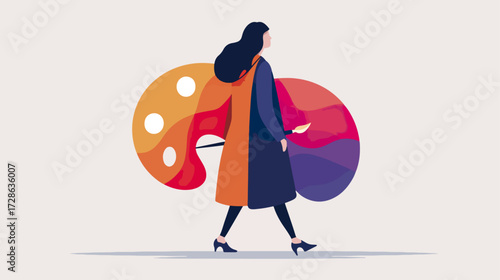 Artist walking with colorful palette