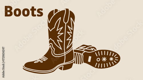 Elegantly Designed Cowboy Boots Illustration with Decorative Stitching and Durable Sole Construction
