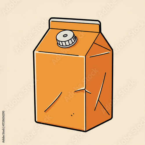 Illustration of an orange juice carton on a beige background, food concept