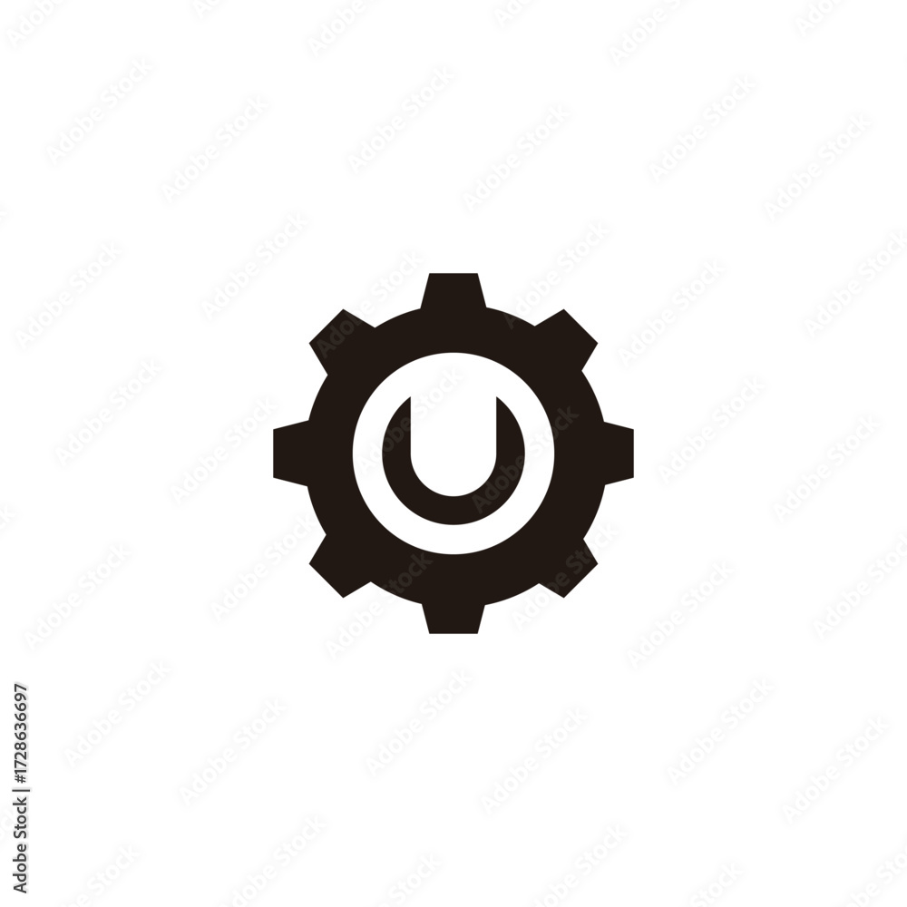 Obraz premium Letter U in gear, equipment geometric symbol simple logo vector