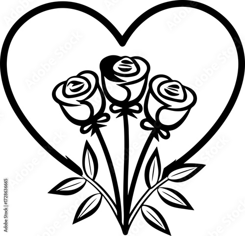 SVG vector illustration of a flower bouquet bunch.Heart Shape with Three Roses Illustration Design Art
