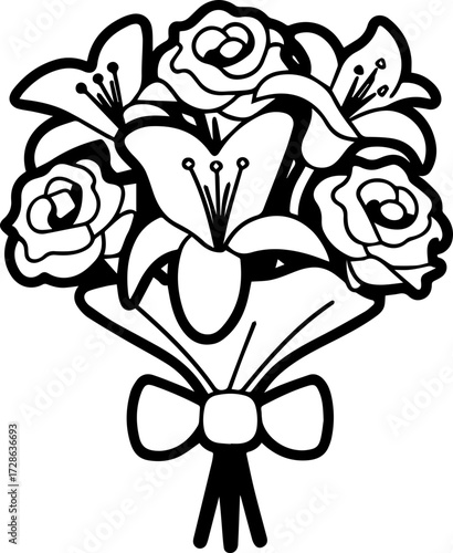 SVG vector illustration of a flower bouquet bunch.Elegant Floral Arrangement Featuring Roses and Lilies