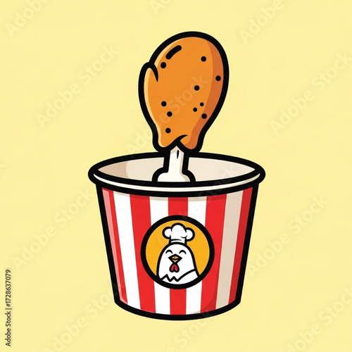 Cartoon Fried Chicken in a Bucket Delicious Food Illustration