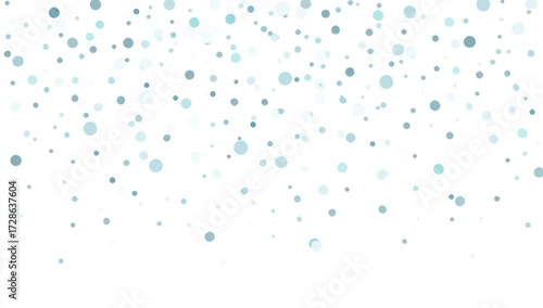 A scattered pattern of varied shades of light gray and blue circles on a white background creates a festive and delicate design.
