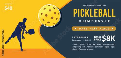 Colorful vector editable pickleball tournament banner or poster for any graphic background