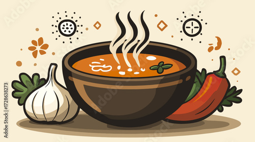 Bowl of hot soup with spices
