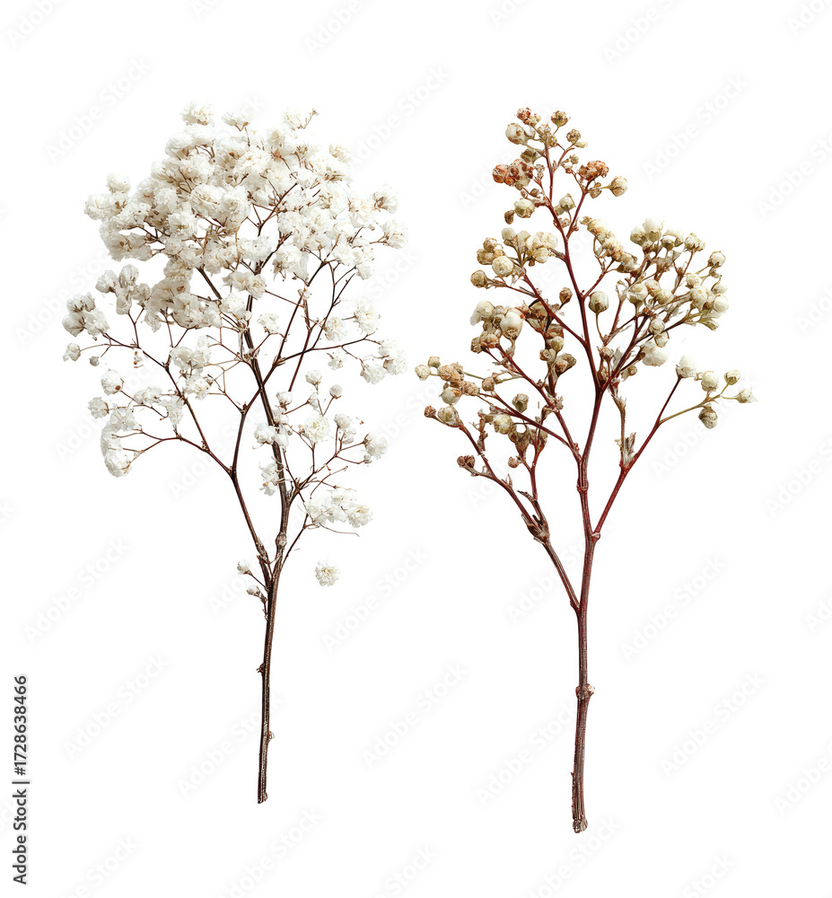 Obraz premium Two small, stylized trees with fluffy, clustered blooms