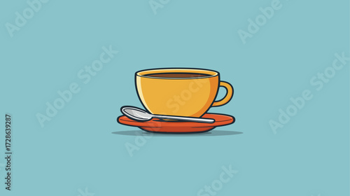 Cartoon coffee cup and saucer