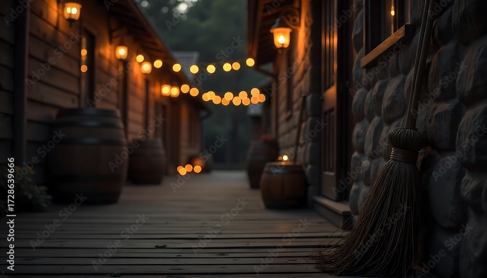 Naklejka premium halloween decoration, Spooky Halloween horror scene in the garden of the house, with Jack o'lanterns pumpkin ghosts in the night., created wth generative ai