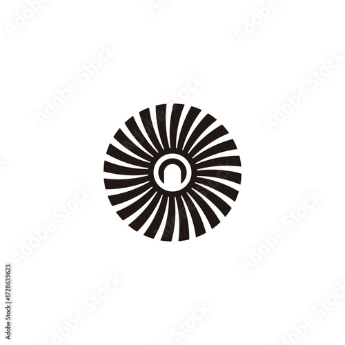 Letter n in ri bbbon, or sun, circle  geometric symbol simple logo vector