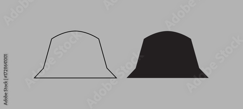 Bucket hat outline and Editable technical flat sketch of a classic bucket hat with top stitching.