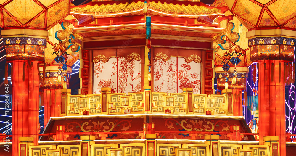 Obraz premium Beijing, China. Palace Lantern Reunion. On Chinese Lantern Festival, People Will Hang Red Lantern, Which Symbolizes Family Reunion. Zigong Lantern Festival In Beijing. Festival In Beijing Garden Expo