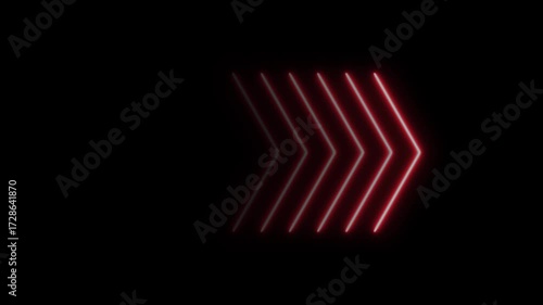 Right direction arrow. Glowing neon red right directional arrow on black background.