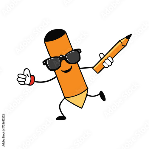 cute pencil wearing sunglass vector art.eps
