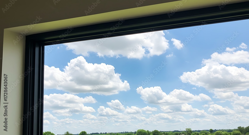 Obraz premium Cloudy sky view through window