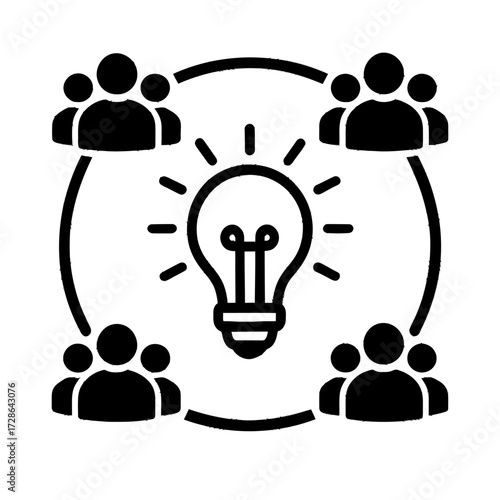 Collaborative Idea Generation Vector Graphic with Lightbulb and People - Icon for Teamwork, Innovation, and Brainstorming.