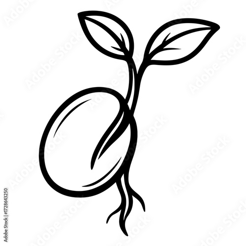 Line Art Vector of a Sprouting Seed - Simple Illustration Symbolizing New Life, Growth, and Nature.
