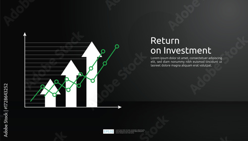 business growth arrow raise up concept to success. Finance vision stretching rising up. banner flat style vector illustration. Return on investment ROI. currency chart increase. stock and investment