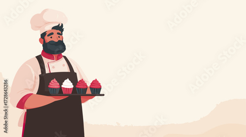 Chef holding tray of cupcakes