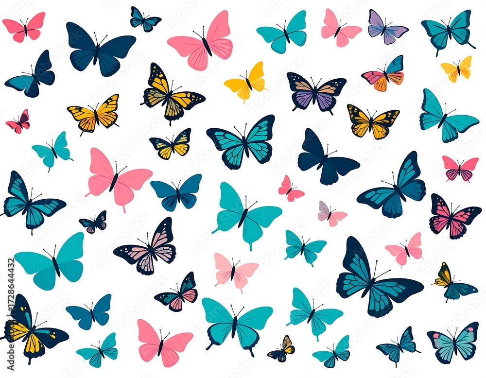 Fototapeta premium Colorful butterfly pattern on white background