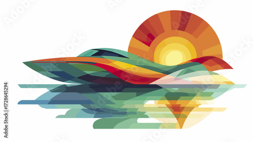 Colorful abstract speedboat sunset