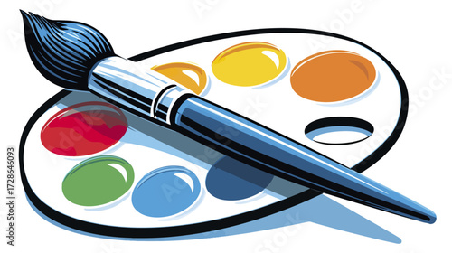Colorful artist paint palette and brush
