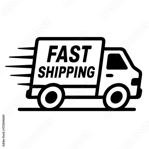 A delivery truck with motion lines and the text 'Fast Shipping,' a clear symbol for quick delivery and logistics services.
