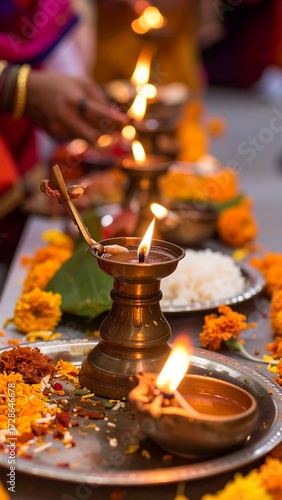 Burning lamps, offerings, ceremony