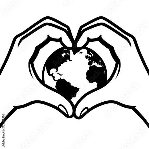 Hands Forming Heart Shape Around the Earth - Global Love and Environmental Care Vector Illustration