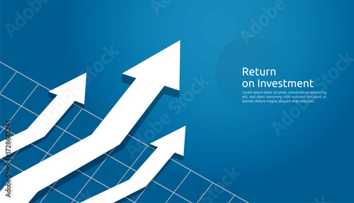 business growth arrow raise up concept to success. Finance vision stretching rising up. banner flat style vector illustration. Return on investment ROI. currency chart increase. stock and investment