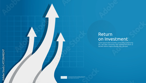 business growth arrow raise up concept to success. Finance vision stretching rising up. banner flat style vector illustration. Return on investment ROI. currency chart increase. stock and investment