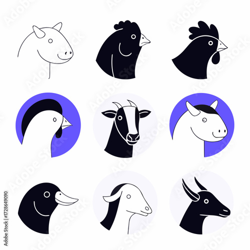 set of funny animals