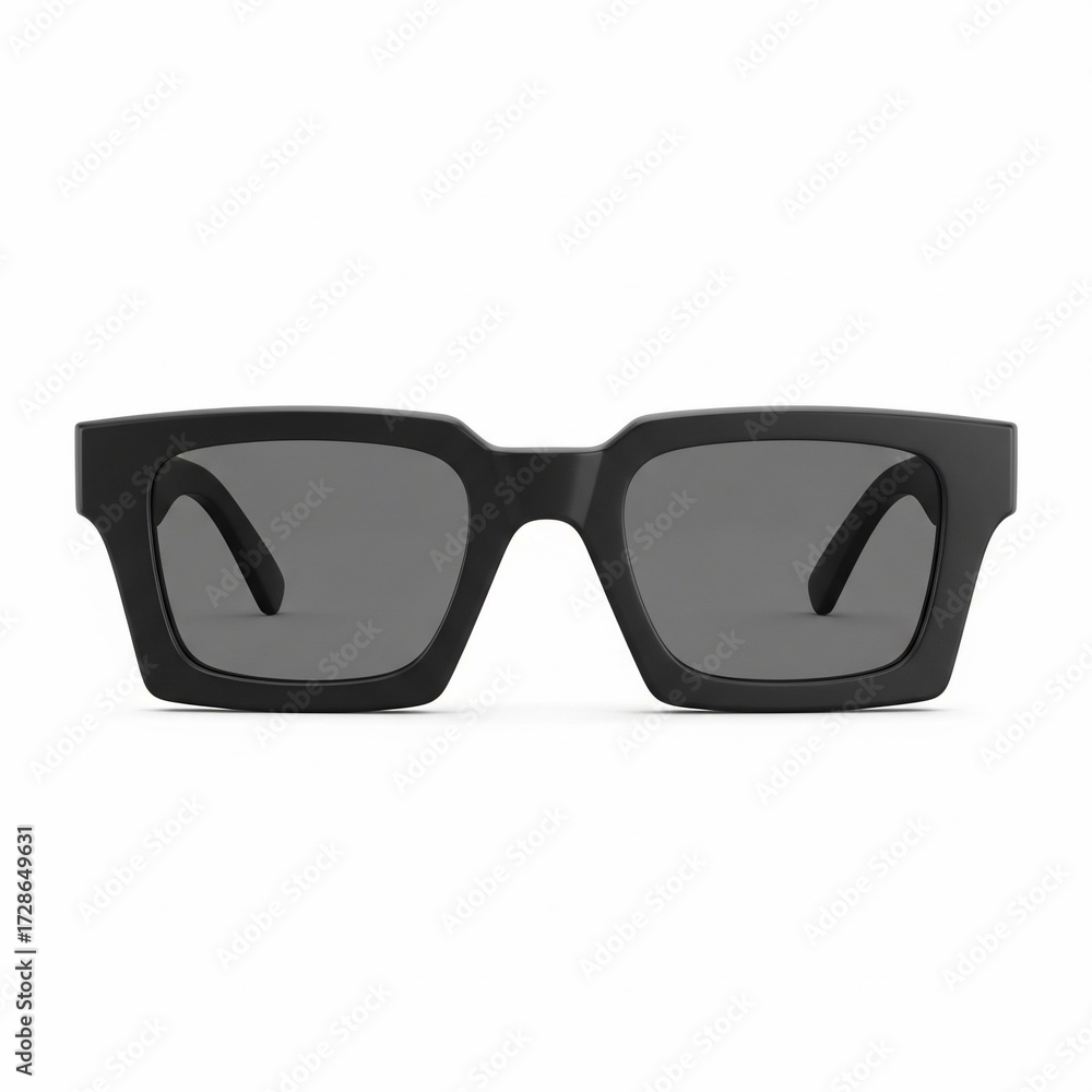 Fototapeta premium Stylish black sunglasses with dark lenses on a white background.