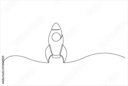 One Line Drawing of Rocket,
Taking Off 
Minimalist Rocket Launch Vector Illustration