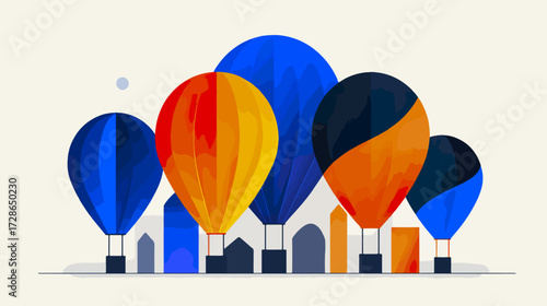 Colorful hot air balloons silhouette